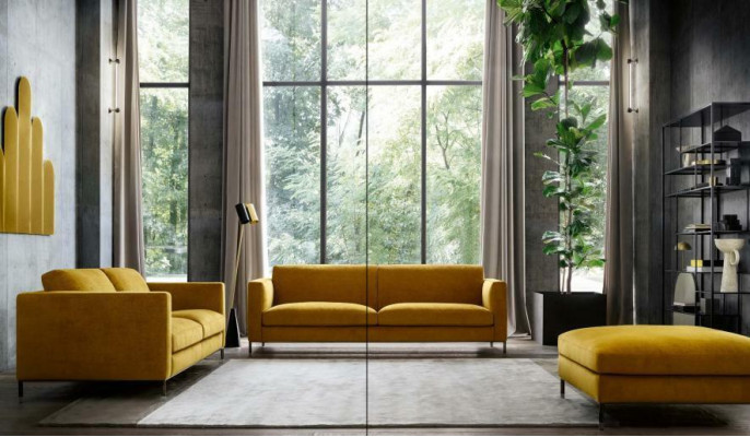 Designer bank stof zitgroep bankstel 3+3 zits + voetenbankje 3-delig.