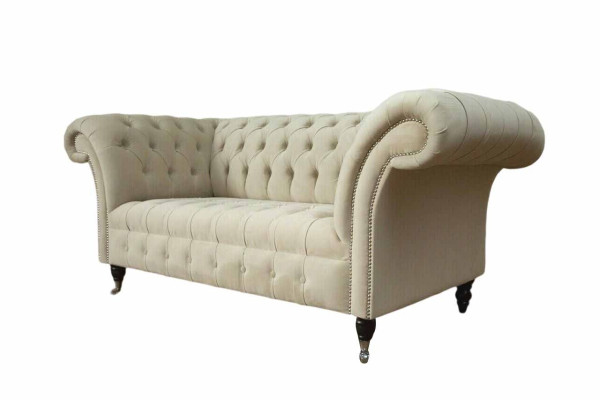 Twee persoons gestoffeerde bank met 2 zits van luxe textiel Chesterfield nieuw
