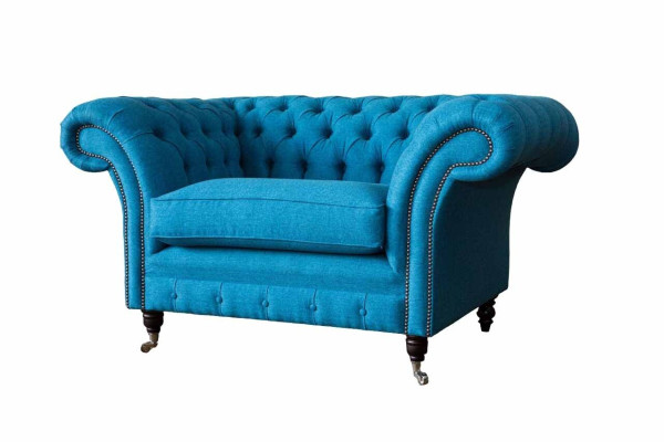 Blauwe Chesterfield fauteuil gestoffeerde bank banken 1,5 zits Fauteuil Textiel