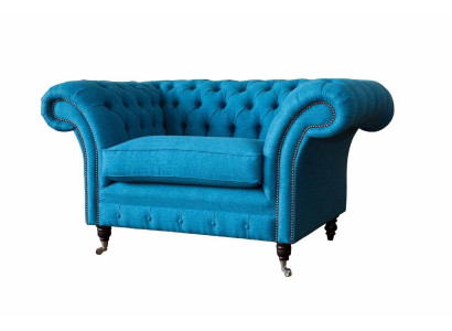 Blauwe Chesterfield fauteuil gestoffeerde bank banken 1,5 zits Fauteuil Textiel