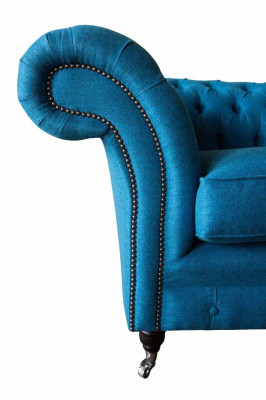 Blauwe Chesterfield fauteuil gestoffeerde bank banken 1,5 zits Fauteuil Textiel
