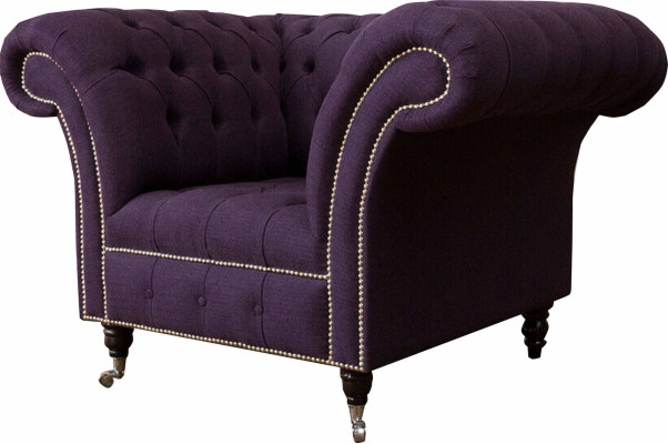 Fauteuil 1-zits luxe 1 zitplaats design textiel paarse stof Chesterfield