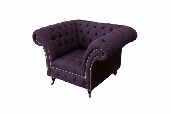 Fauteuil 1-zits luxe 1 zitplaats design textiel paarse stof Chesterfield