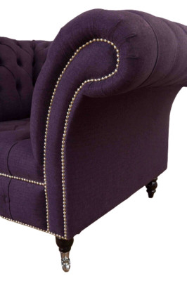 Fauteuil 1-zits luxe 1 zitplaats design textiel paarse stof Chesterfield