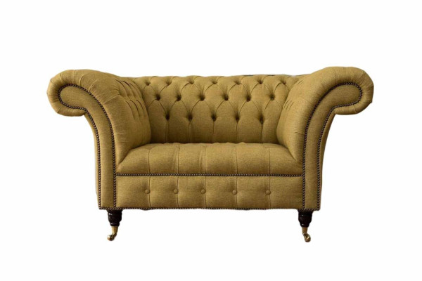 Chesterfield fauteuil design gestoffeerde bank bruin textiel meubels nieuw