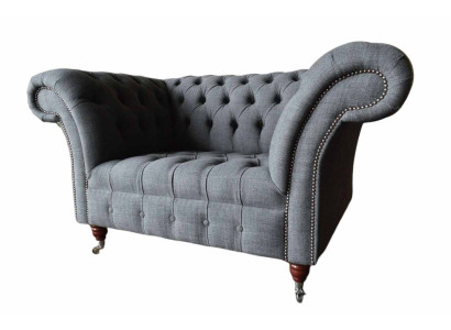 Chesterfield-design fauteuil Grijs gestoffeerd luxe textiel bankstellen 1-zits