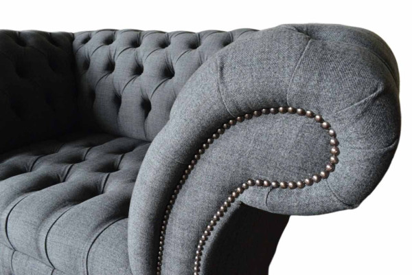Chesterfield-design fauteuil Grijs gestoffeerd luxe textiel bankstellen 1-zits