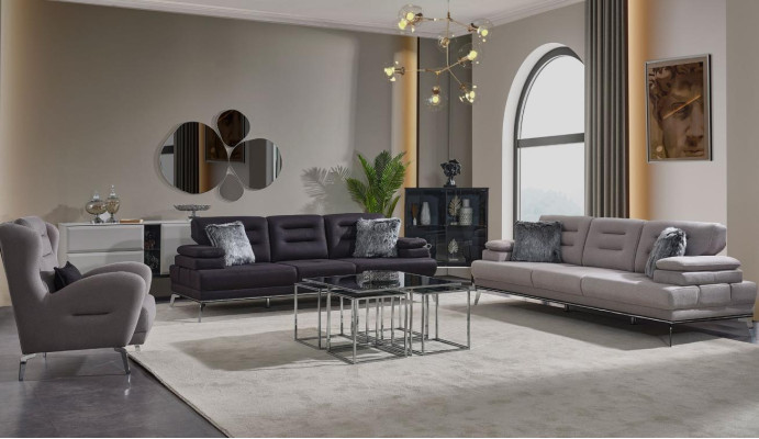 Luxe bankstel 3-zits 2-zits bank stoel stof grijs modern