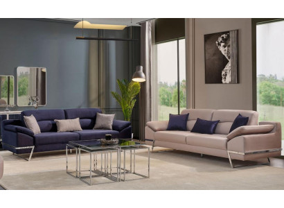 Driedelige bankstel bankstel 3-persoons stof luxe blauw set bankstellen