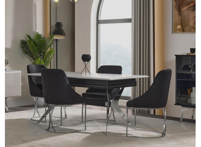 Eethoek Eetkamer Eettafel Stoelen Tafel Modern 7-delig Zwart Uitschuifbaar