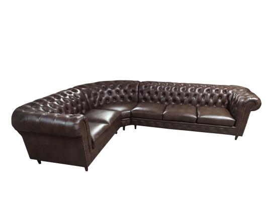 Chesterfield hoekbank L-vorm bank Bruin Luxe meubels Bankstel hoekbank