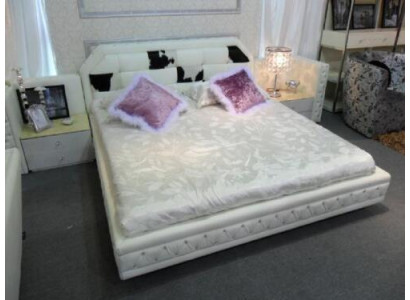 Luxe bed Chesterfield tweepersoonsbed echt leer met ponyvacht bedden Wit meubels