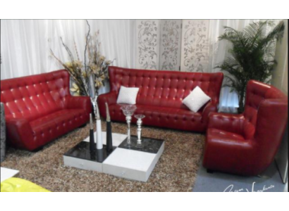 Sofa Chesterfield fauteuil bankstel 3-delige leren bankstel Rood Modern
