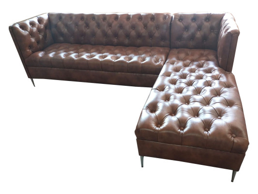 Chesterfield hoekbank L-vorm leer luxe bank leren hoekbank.
