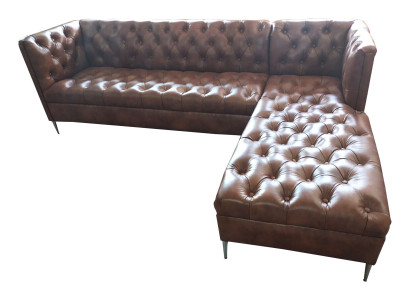 Chesterfield hoekbank L-vorm leer luxe bank leren hoekbank.