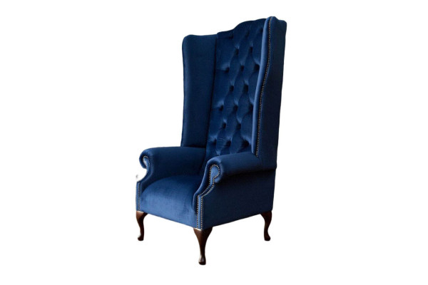 Fauteuil Chesterfield Bank Stof Lounge Bekleding Blauw Luxe Oorfauteuil