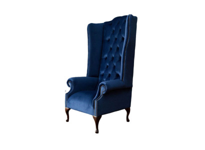 Fauteuil Chesterfield Bank Stof Lounge Bekleding Blauw Luxe Oorfauteuil