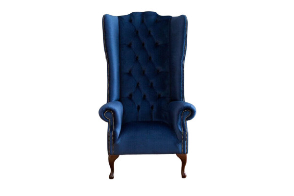 Fauteuil Chesterfield Bank Stof Lounge Bekleding Blauw Luxe Oorfauteuil