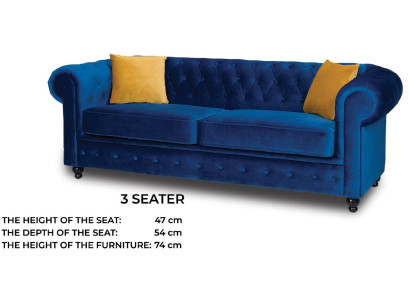 Bankstellen bekledde bankstellen 3-zits Chesterfield textielbank Blauw Klassiek Ontwerper Nieuw