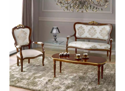 Klassieke zitkamer set Tweepersoons fauteuil Salontafel Designer houten meubels
