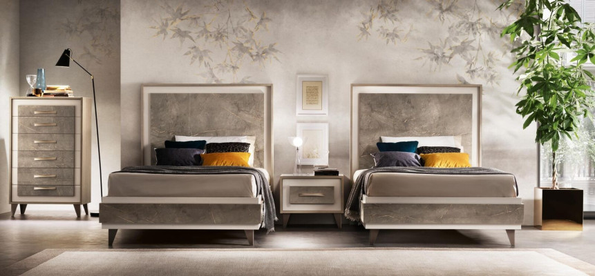 Stel Hotel 2x Bed Nachtkastje Design Slaapkamer 3-delig Meubilair arredoclassic