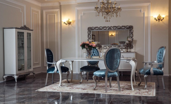 Turkoois Grijze Chesterfield Houten Stoel met Armleuningen Eetkamermeubilair