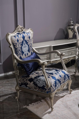 Luxe fauteuil met één zitplaats gestoffeerd meubilair blauw bloemenpatroon bank lounge barok