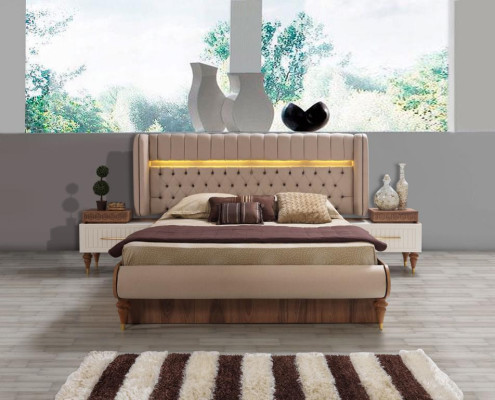 Bed bekleding ontwerp luxe dubbel hotel Chesterfield houten meubels nieuw.