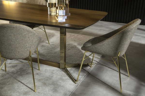 Fauteuil Stoel Grijs Bekleding Textiel Keukenstoel Gouden Poten Stoelen