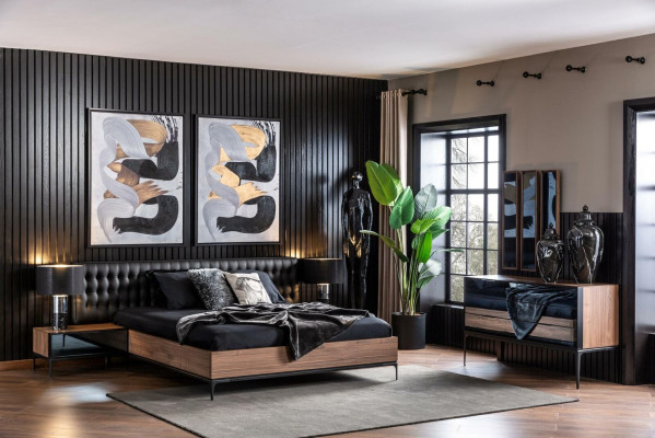 Luxe spiegelset van 3 smalle spiegels met bruine omlijsting, wandspiegel 3-delig