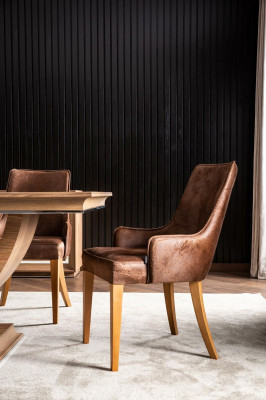 Luxe fauteuil gestoffeerde stoelen loft design meubels bruine keuken leren stoel