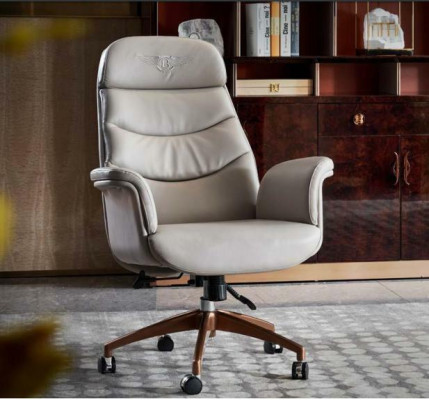 Kantoorstoel Beige Leer Roestvrij Staal Kantoor Meubels Luxe Inrichting Nieuw