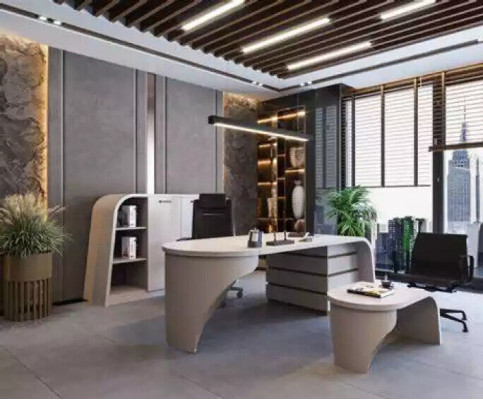 Wit kantoor set Chef bureau Ovaal salontafel Archiefkast Plank 3-delig.