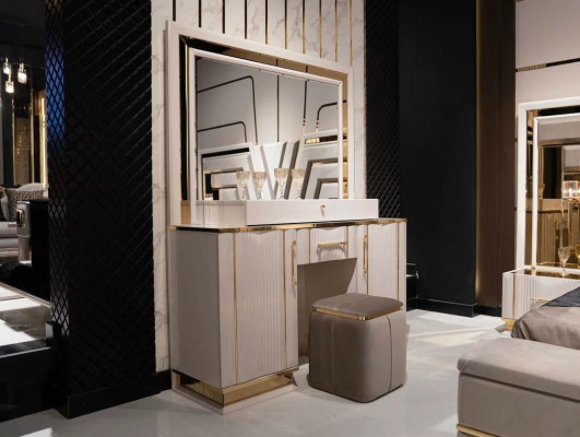 Slaapkamer set kaptafel met spiegel kruk design luxe nieuw 2-delig