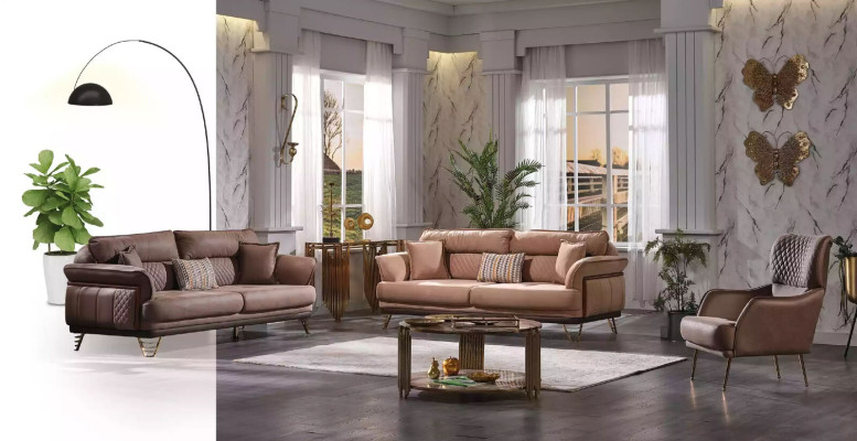 Bruine bankstel Luxe 3+3+1 zits woonkamer meubel bankstellen fauteuil
