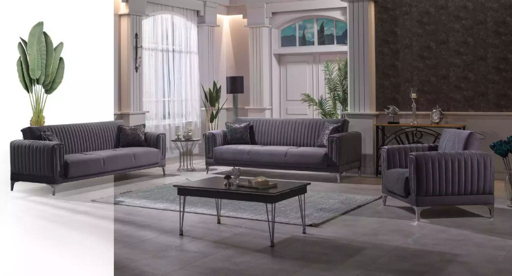 Moderne grijze bankstel 3+3+1 zits fluwelen fauteuil woonkamer meubels