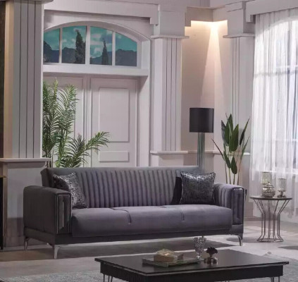 Moderne grijze bankstel 3+3+1 zits fluwelen fauteuil woonkamer meubels