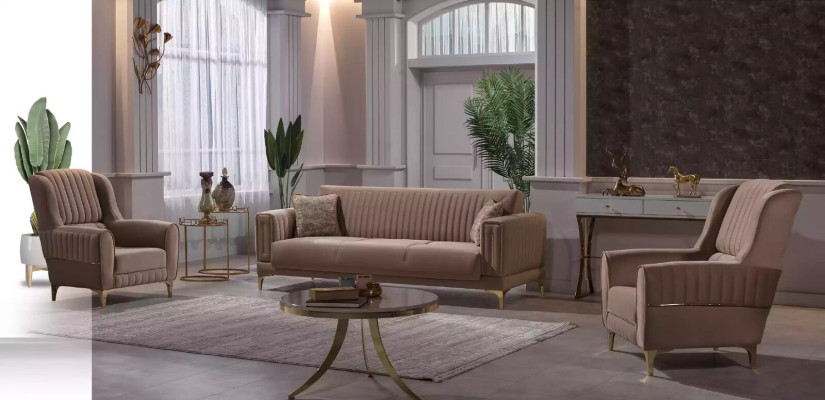 Beige gestoffeerde bankstelontwerp 3+1+1 stoelen banken fauteuil 3-delige set