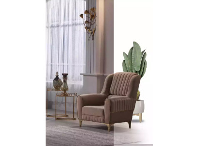 Bruine textiel fauteuil Luxe woonkamerstoel Eénzits Houten frame Modern