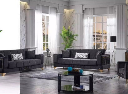 Zwarte bankstel 3+3+1 zits bank stof zitmeubelen fauteuil sofa