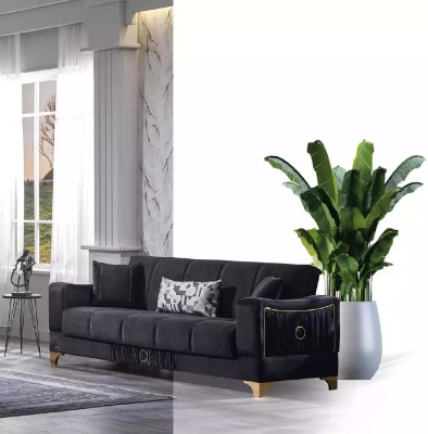 Zwarte bankstel 3+3+1 zits bank stof zitmeubelen fauteuil sofa