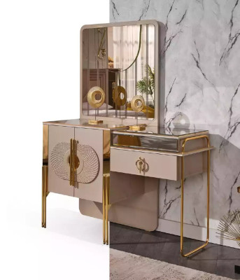 Beige slaapkamerset Bed 2x nachtkastjes Kledingkast Kaptafel