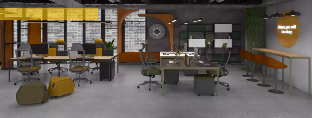 Modulaire kantoormeubelen, bureaus, luxe inrichting, houten meubels, nieuw.