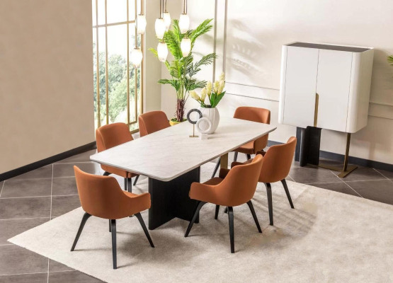 Eethoek Eetgroep Eetkamer Eettafel Stoelen Set 8-delig Bar Oranje Hout