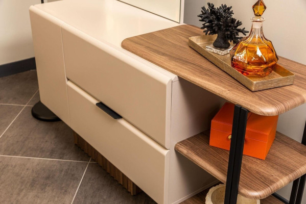 Tweepersoonsbedset Nachtkastjes Beige Stof 5-delig Kaptafel Kast Bed