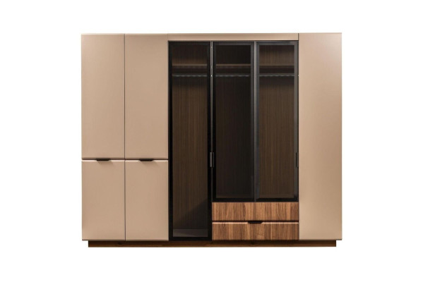 Tweepersoonsbedset Nachtkastjes Beige Stof 5-delig Kaptafel Kast Bed