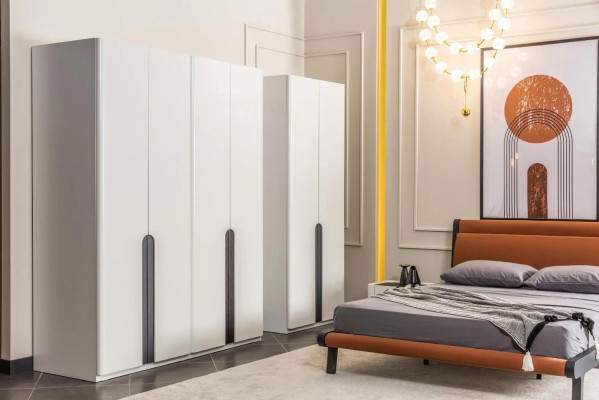 Slaapkamermeubels Tweepersoonsbed Bed Nachtkastjes Oranje Kastenset 5-delig