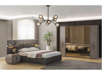 Slaapkamer set dubbel bed bed nachtkastjes kast 4-delig grijs.