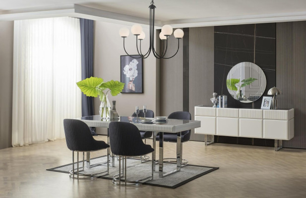 Volledige eetkamer eetgroep eettafel stoelen 9-delig luxe wit dressoir
