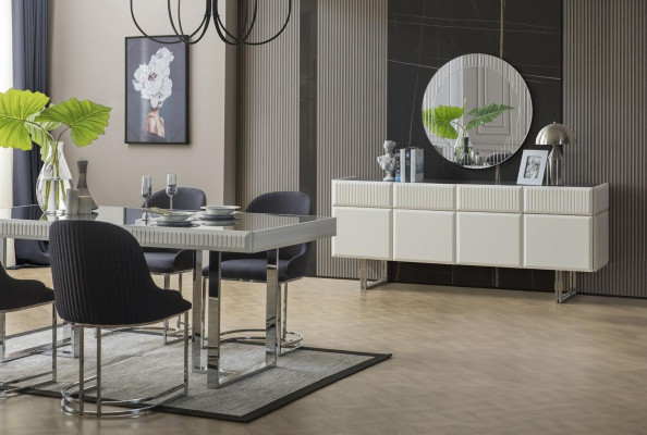 Volledige eetkamer eetgroep eettafel stoelen 9-delig luxe wit dressoir